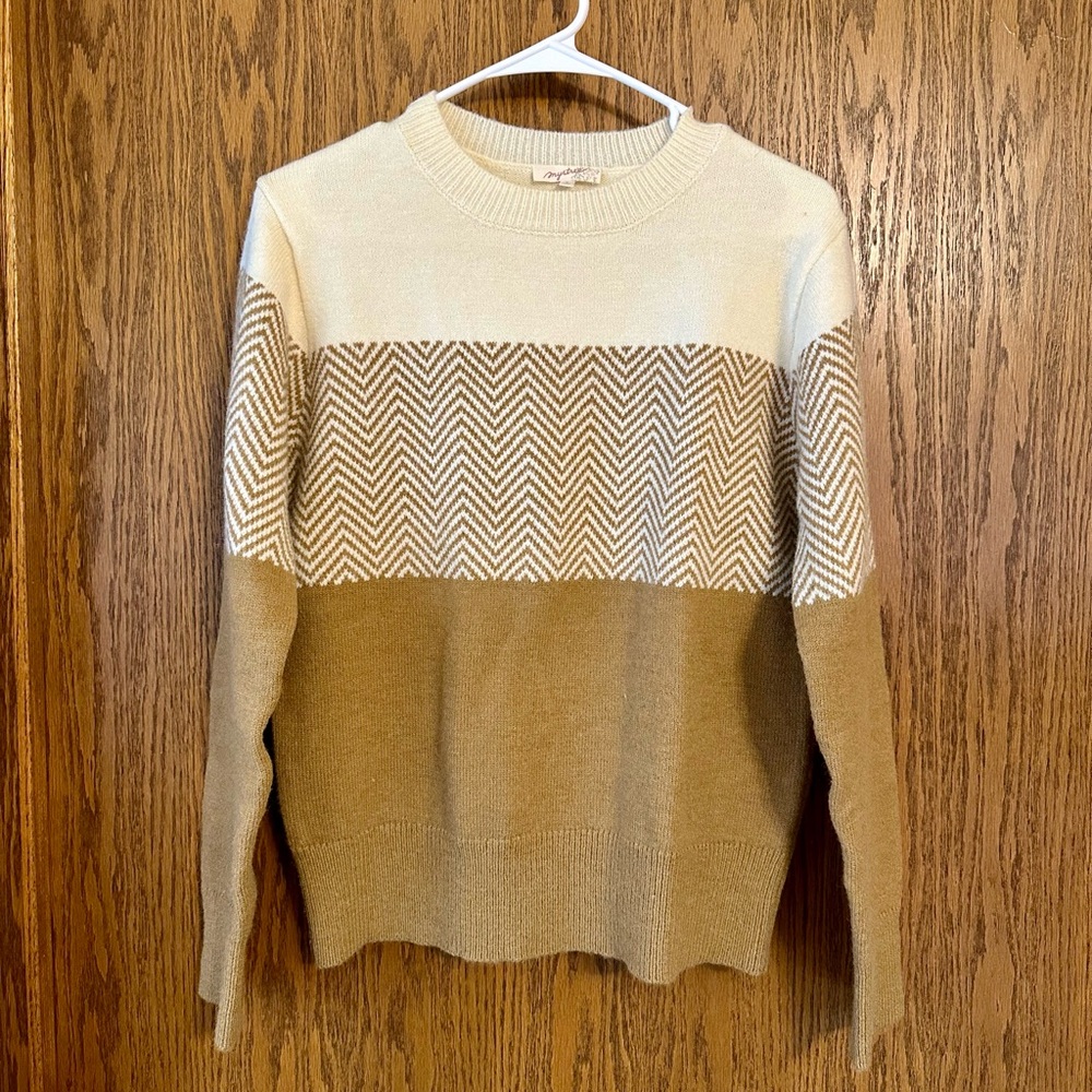 MYSTREE Color Block Chevron Pattern Sweater